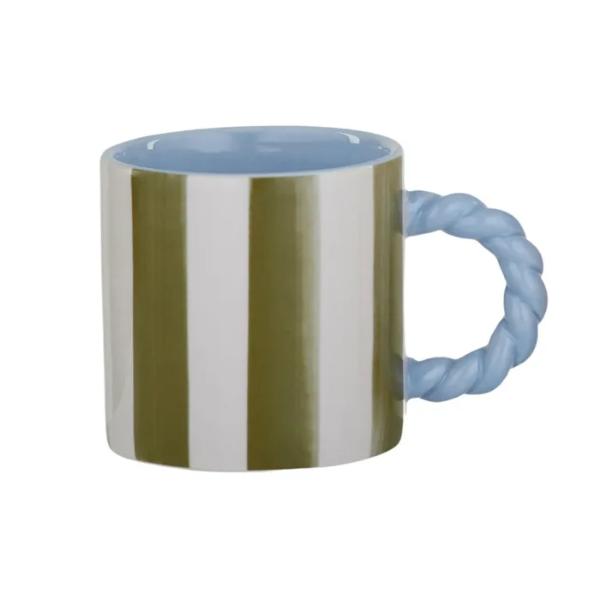Olive & Blue Rayado Ceramic Mug - 11.5cm x 8.5cm x 8.5cm