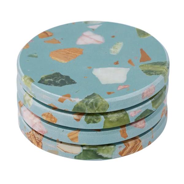 4 Pack Teal Jewel Terrazzo Coasters - 10cm