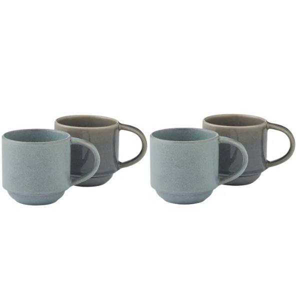4 Pack Denim Calice Ceramic Mug - 9cm x 9cm