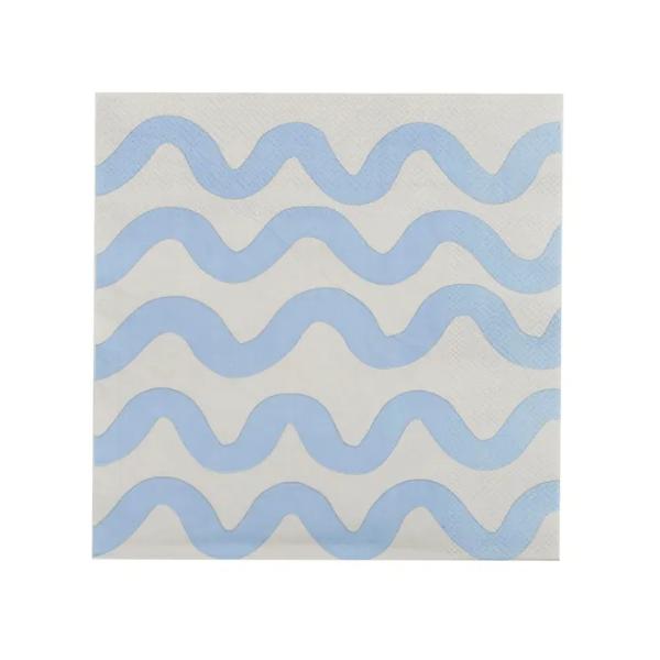 20 Pack Blue & Cream Waves 3 Ply Napkins - 33cm