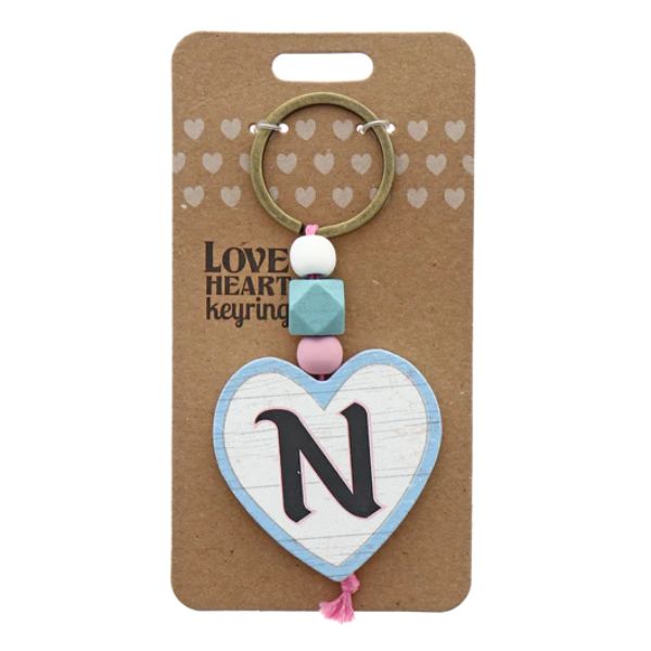 Letter N Love Heart Keyring