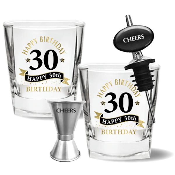 4 Pack Happy 30th Birthday Spirit Glass Gift Set - 260ml