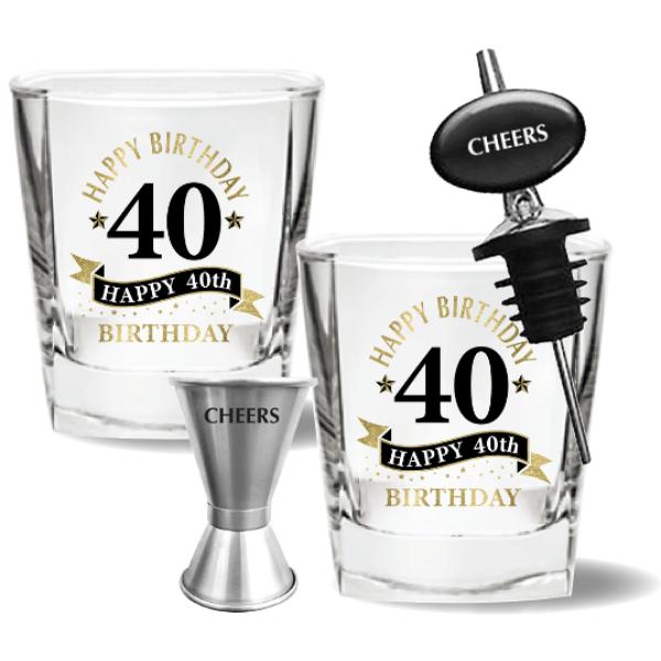 4 Pack Happy 40th Birthday Spirit Glass Gift Set - 260ml