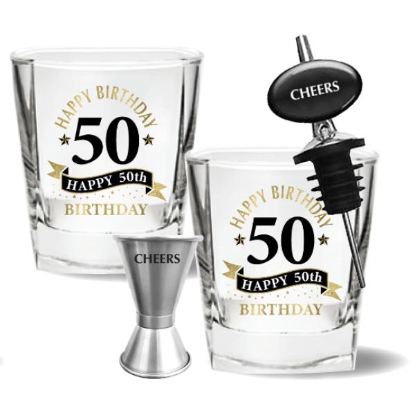 4 Pack Happy 50th Birthday Spirit Glass Gift Set - 260ml