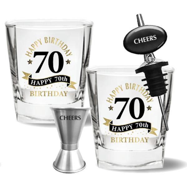 4 Pack Happy 70th Birthday Spirit Glass Gift Set - 260ml