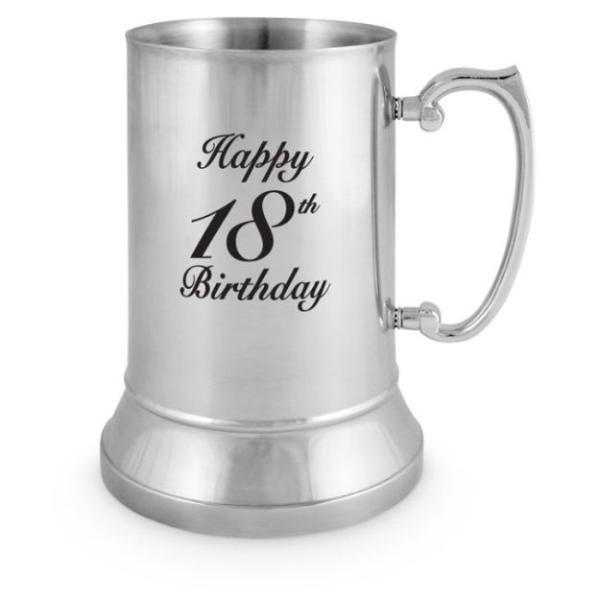 Elegant Stainless Steel Happy 18th Birthday Beer Stein - 530ml