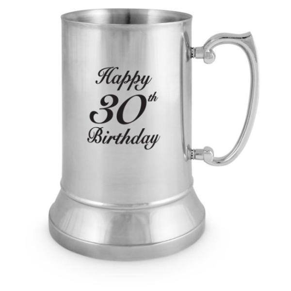 Elegant Stainless Steel Happy 30th Birthday Beer Stein - 530ml