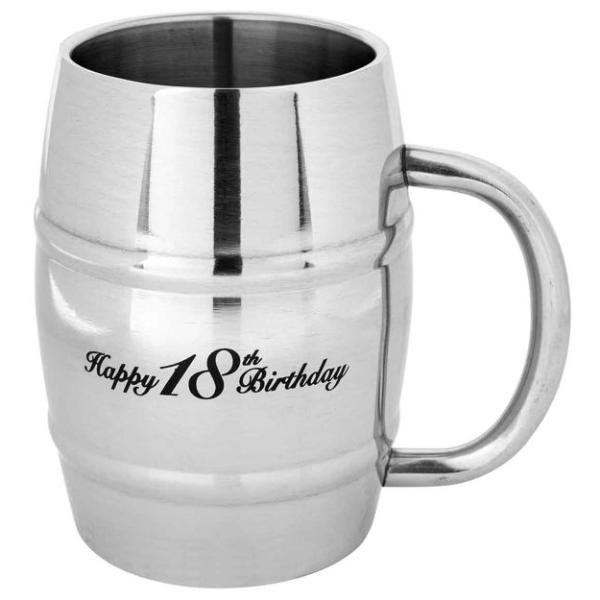 Stainless Steel Happy 18th Birthday Tankard - 400ml