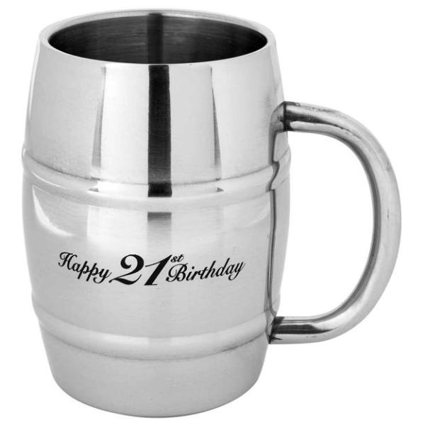 Stainless Steel Happy 21st Birthday Tankard - 400ml