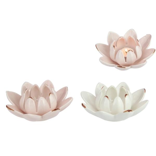 Ceramic Flower Tealight Holder With Gol - 13cm