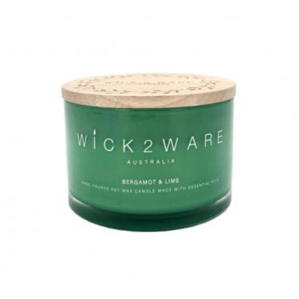 Wick2ware Bergamot & Lime Soy Wax Candle Jar - 430g