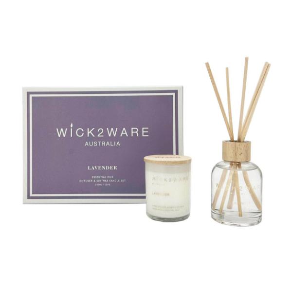 2 Pack Wick2Ware Lavender Diffuser & Soy Wax Candle