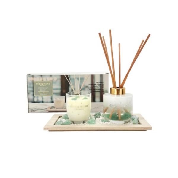 2 Pack Wick2ware Coconut Beach Soy Jar Candle & Diffuser