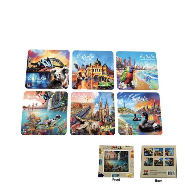 6 Pack Oil Painting Corkwood Coaster