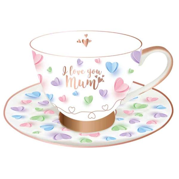 2 Pack Sweet Heart Mum Tea Cup With Saucer