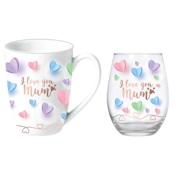 2 Pack Sweet Heart Mum Mug & Stemless Set