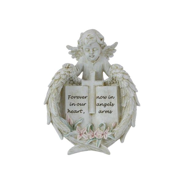 Cherub With Angel Wing Memorial Plaque - 19cm