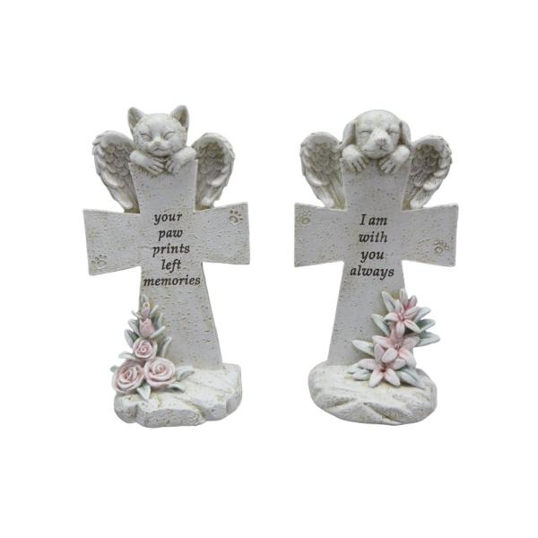 Cat Or Dog On Memorial Cross - 18cm
