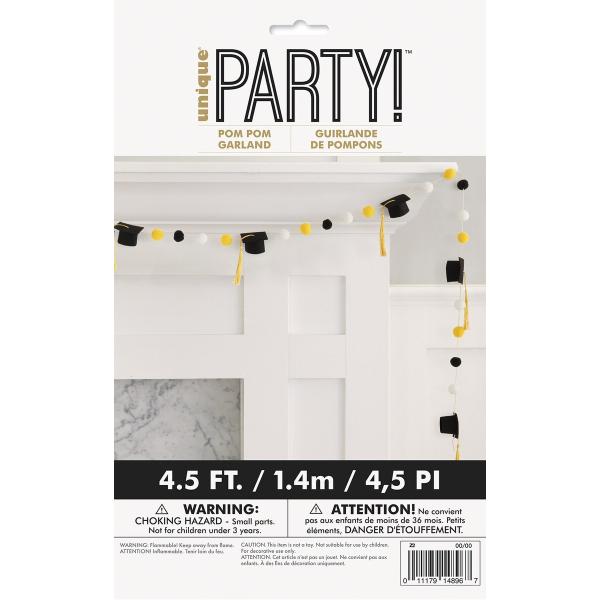 Felt Pom Pom & Graduation Cap Garland - 140cm