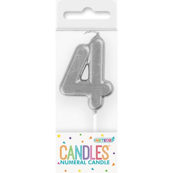 Mini Silver Numeral 4 Pick Candle - 8cm
