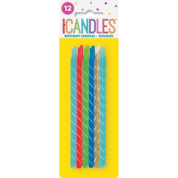 12 Pack Bright Spiral Candles - 12.7cm
