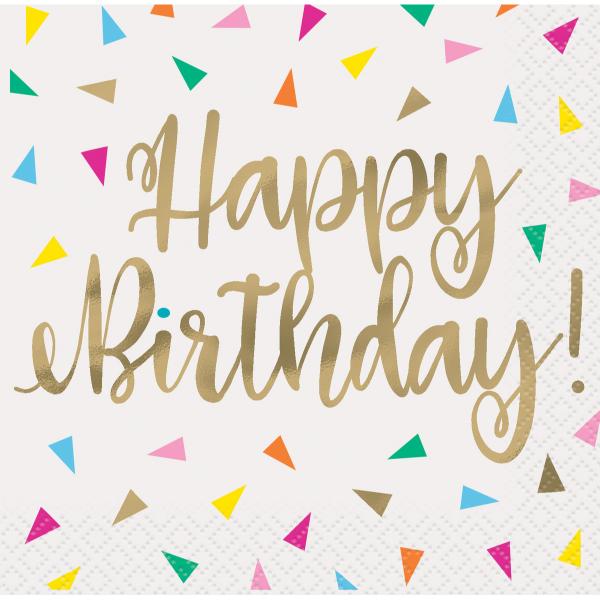 16 Pack 2 Ply Bright Happy Birthday Napkins - 25.4cm x 25.4cm