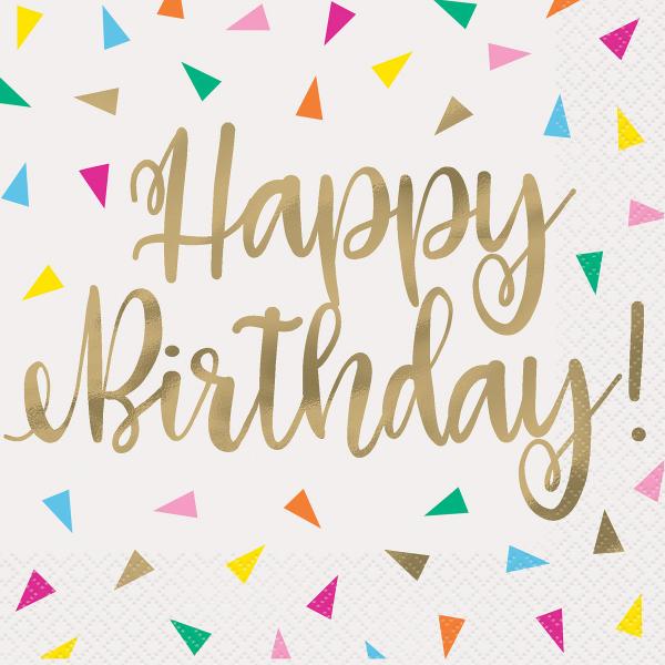 16 Pack 2 Ply Bright Happy Birthday Napkins - 33cm x 33cm