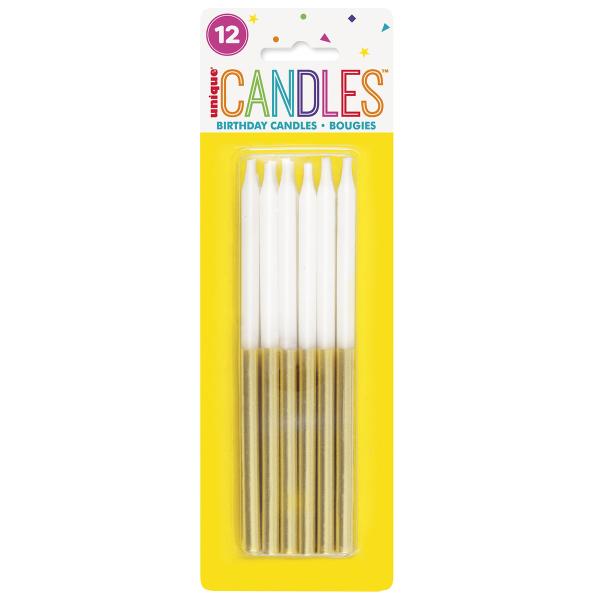 12 Pack Metallic Gold & White Candles 12.7cm
