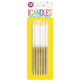 Load image into Gallery viewer, 12 Pack Metallic Gold &amp; White Candles 12.7cm
