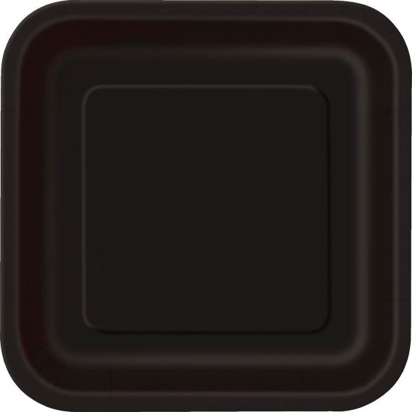 14 Pack Midnight Black Square Paper Plates - 23cm