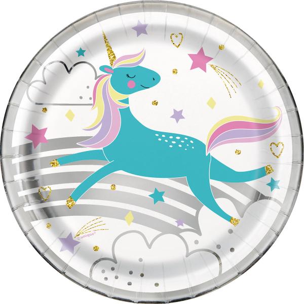 8 Pack Unicorn Foil Stamped Paper Plates - 18cm