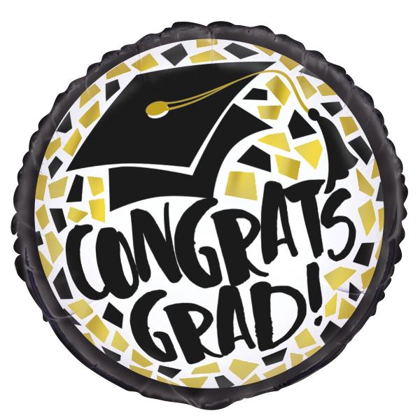 Black & Gold Congrats Grad Foil Balloon - 45cm