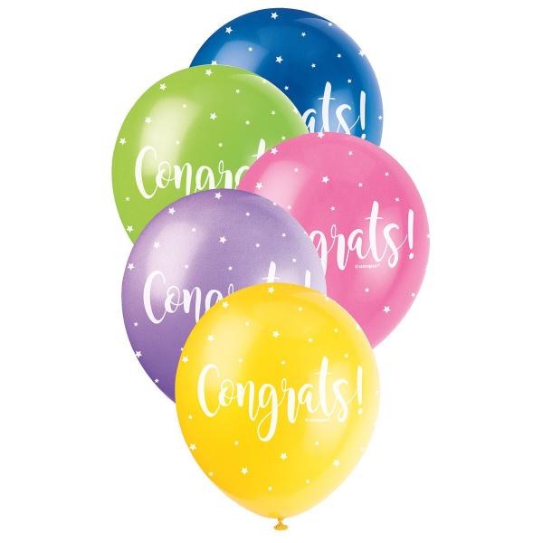 5 Pack Congrats Pearl Balloons - 5cm x 30cm