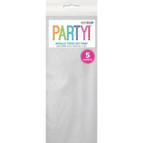 5 Metallic Silver Tissue Sheets