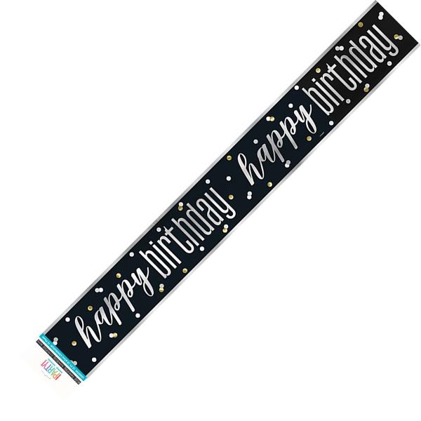 Black & Silver Happy Birthday Foil Banner - 365cm