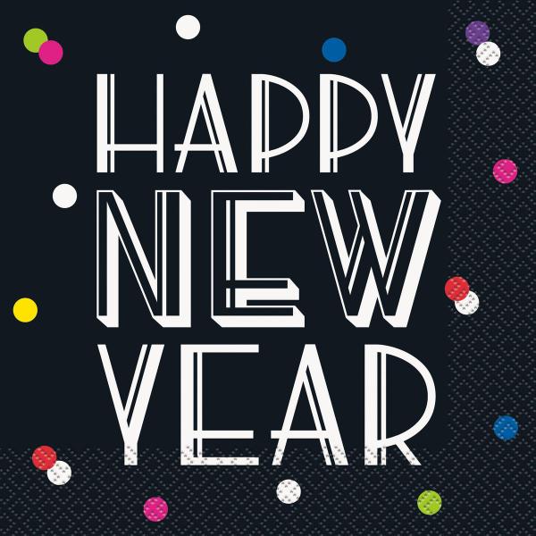 16 2 Ply Pack Happy New Year Latex Napkins - 33cm x 33cm