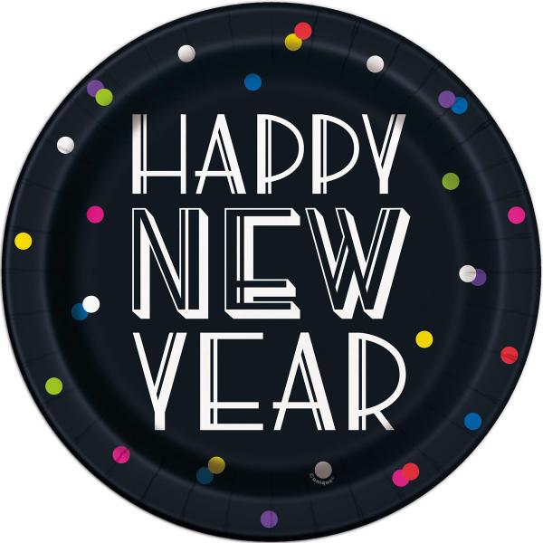 8 Pack Neon Dots Best New Year Paper Plate - 23cm