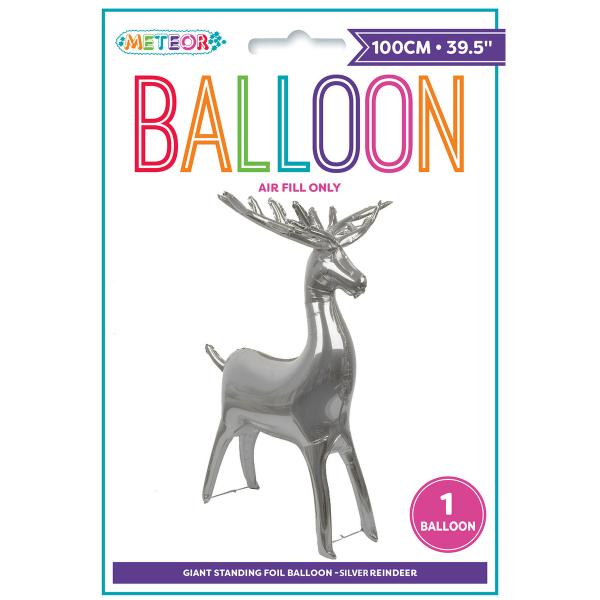 Giant Silver Standing Reindeer Foil Balloon - 100cm