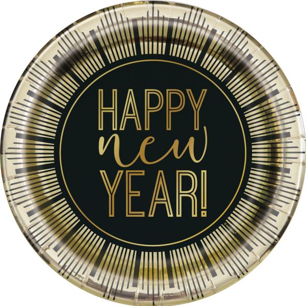 8 Pack Roaring New Year Foil Stamped Paper Plates - 23cm