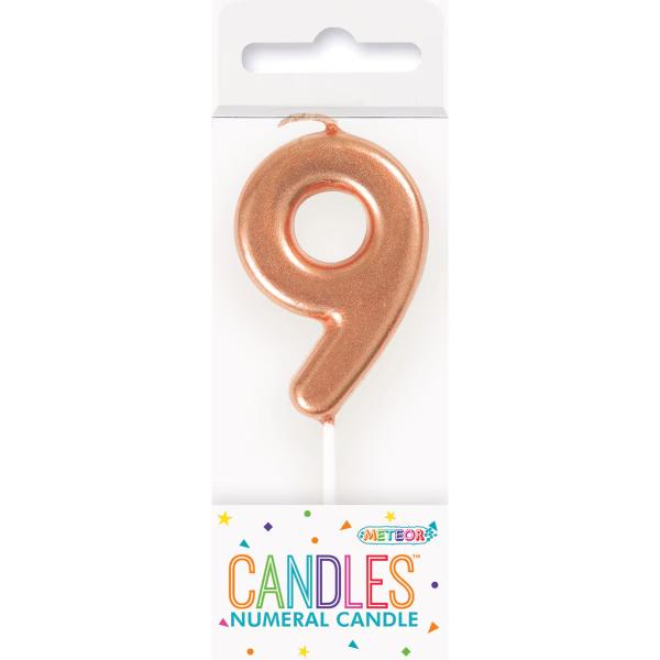 Mini Rose Gold Numeral 9 Pick Candle