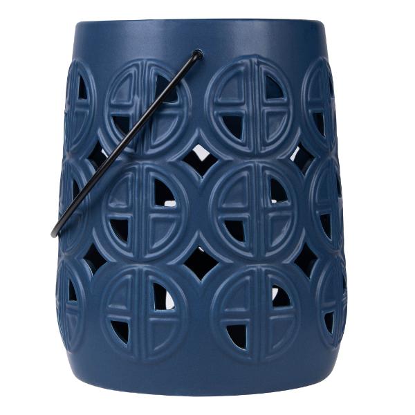 Navy Ceramic & Cement Mahal Cer Lantern - 23cm x 18cm