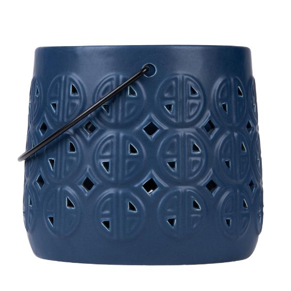 Navy Ceramic & Cement Mahal Cer Lantern - 15cm x 13cm
