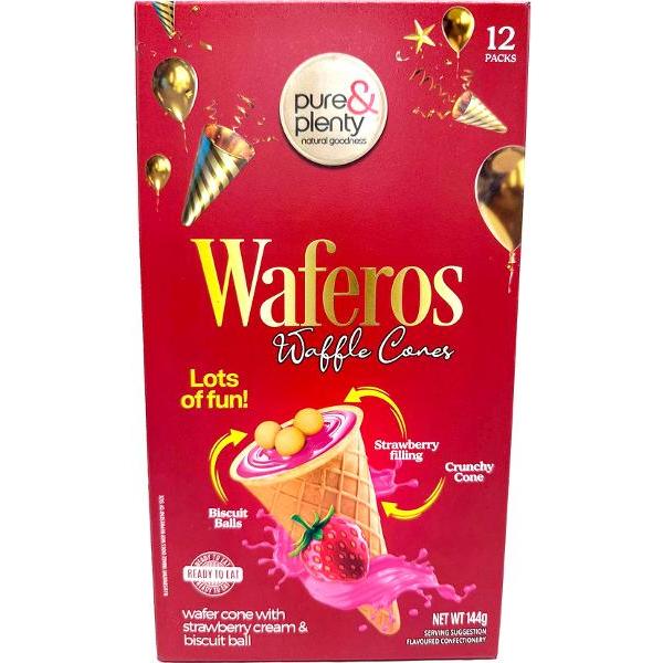 15 Pack Pure & Plenty Strawberry Waffle Cone - 180g