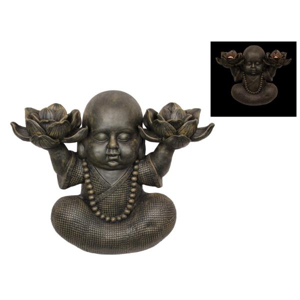 Buddha Monk With Twin Lotus Tealight Holders