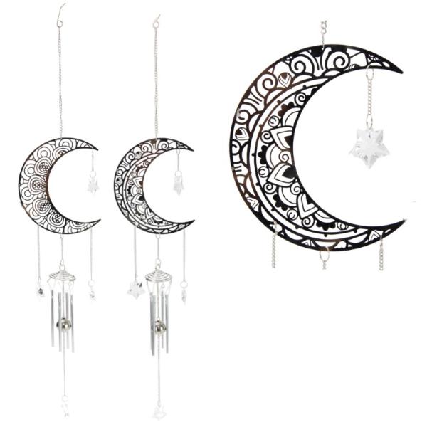 Silver Moon With Crystal Wind Chime - 85cm