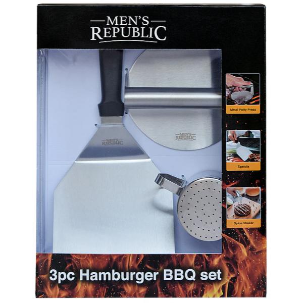 3 Pack Mens Republic Hamburger BBQ Set - 25.6cm x 9.5cm x 32.8cm