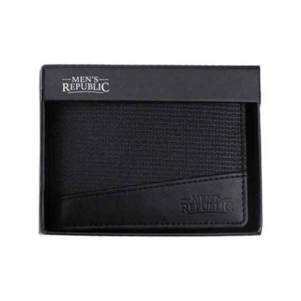 2 Tone Black Mens Republic Faux Leather Wallet - 12cm x 9.1cm x 2.6cm