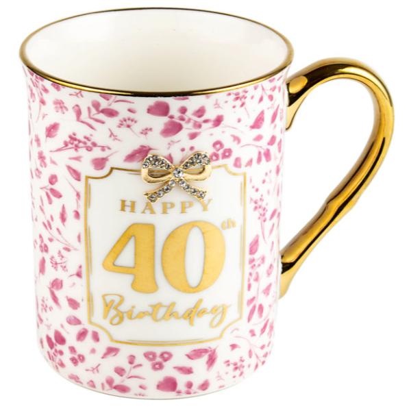 Happy Birthday 40th Bow Mug - 360ml
