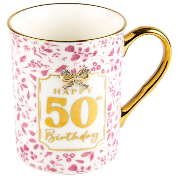 Happy Birthday 50th Bow Mug - 360ml