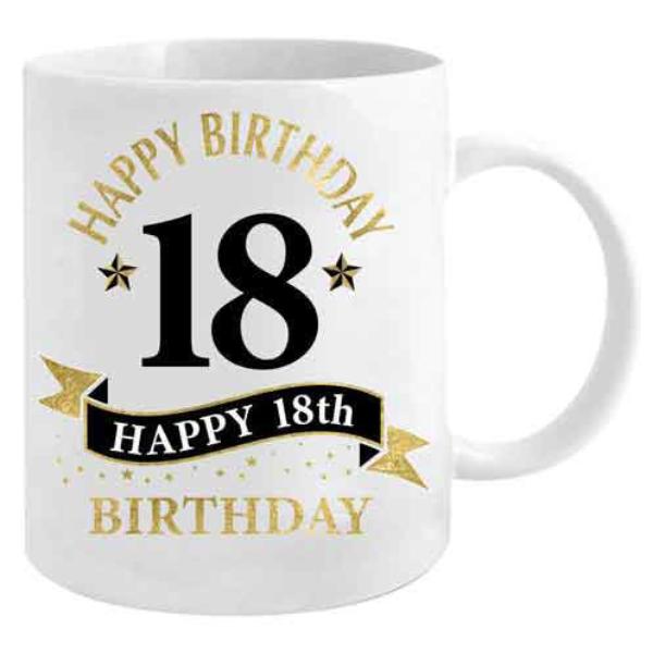 White And Gold Happy Birthday 18 Mug - 360ml